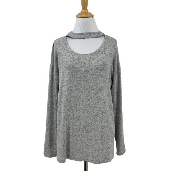 Maurices Sweater Womens M Medium Ash Heather Cut Out Choker Neck Knit Pullover - Picture 1 of 11